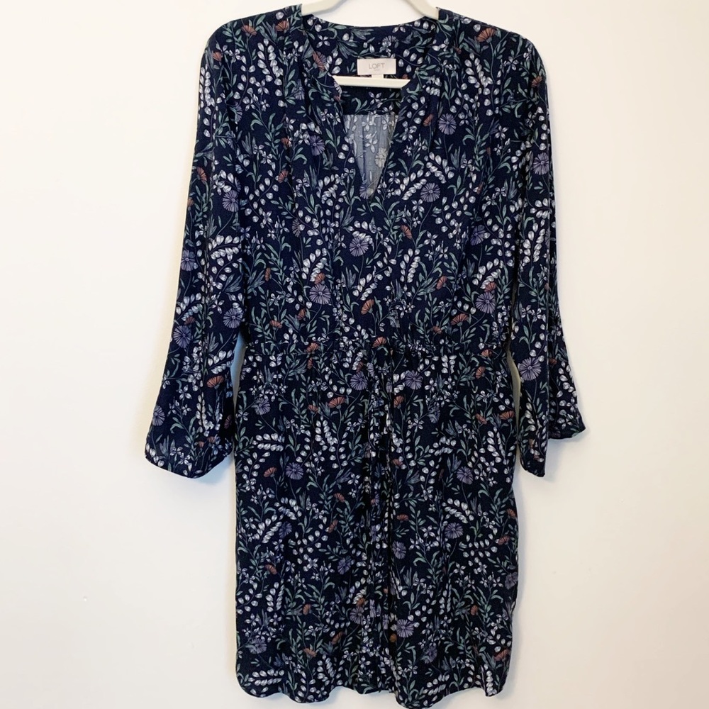 Loft Navy Floral Shirtdress Women’s M